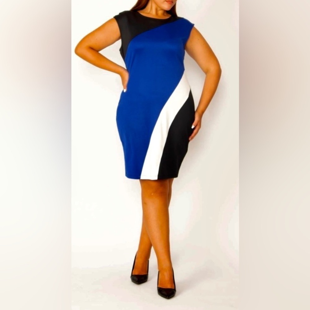 I N C International Concepts Black/ White/ Blue Dress. Large Petite